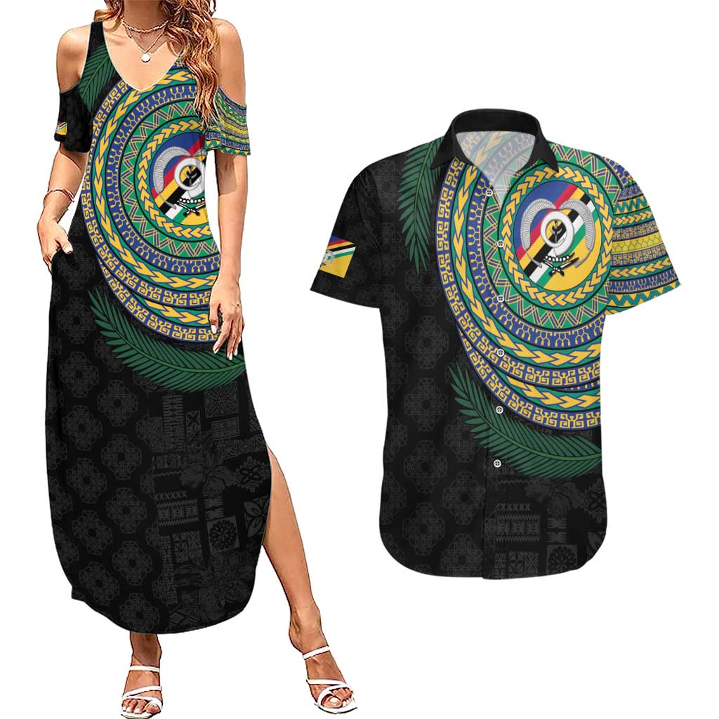 Torba Tribal Tattoo with Namele Leaves Couples Matching Summer Maxi Dress and Hawaiian Shirt LT03 Black - Polynesian Pride