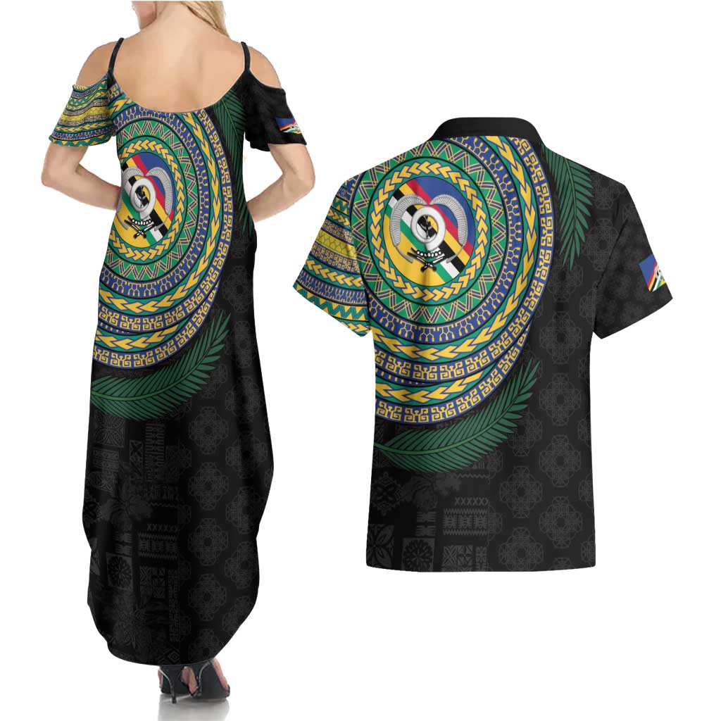 Torba Tribal Tattoo with Namele Leaves Couples Matching Summer Maxi Dress and Hawaiian Shirt LT03 - Polynesian Pride