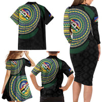 Torba Tribal Tattoo with Namele Leaves Family Matching Long Sleeve Bodycon Dress and Hawaiian Shirt LT03 - Polynesian Pride