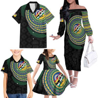 Torba Tribal Tattoo with Namele Leaves Family Matching Off The Shoulder Long Sleeve Dress and Hawaiian Shirt LT03 - Polynesian Pride
