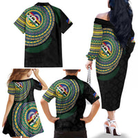 Torba Tribal Tattoo with Namele Leaves Family Matching Off The Shoulder Long Sleeve Dress and Hawaiian Shirt LT03 - Polynesian Pride