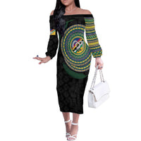 Torba Tribal Tattoo with Namele Leaves Family Matching Off The Shoulder Long Sleeve Dress and Hawaiian Shirt LT03 Mom's Dress Black - Polynesian Pride
