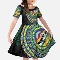 Torba Tribal Tattoo with Namele Leaves Family Matching Off Shoulder Maxi Dress and Hawaiian Shirt LT03 Daughter's Dress Black - Polynesian Pride