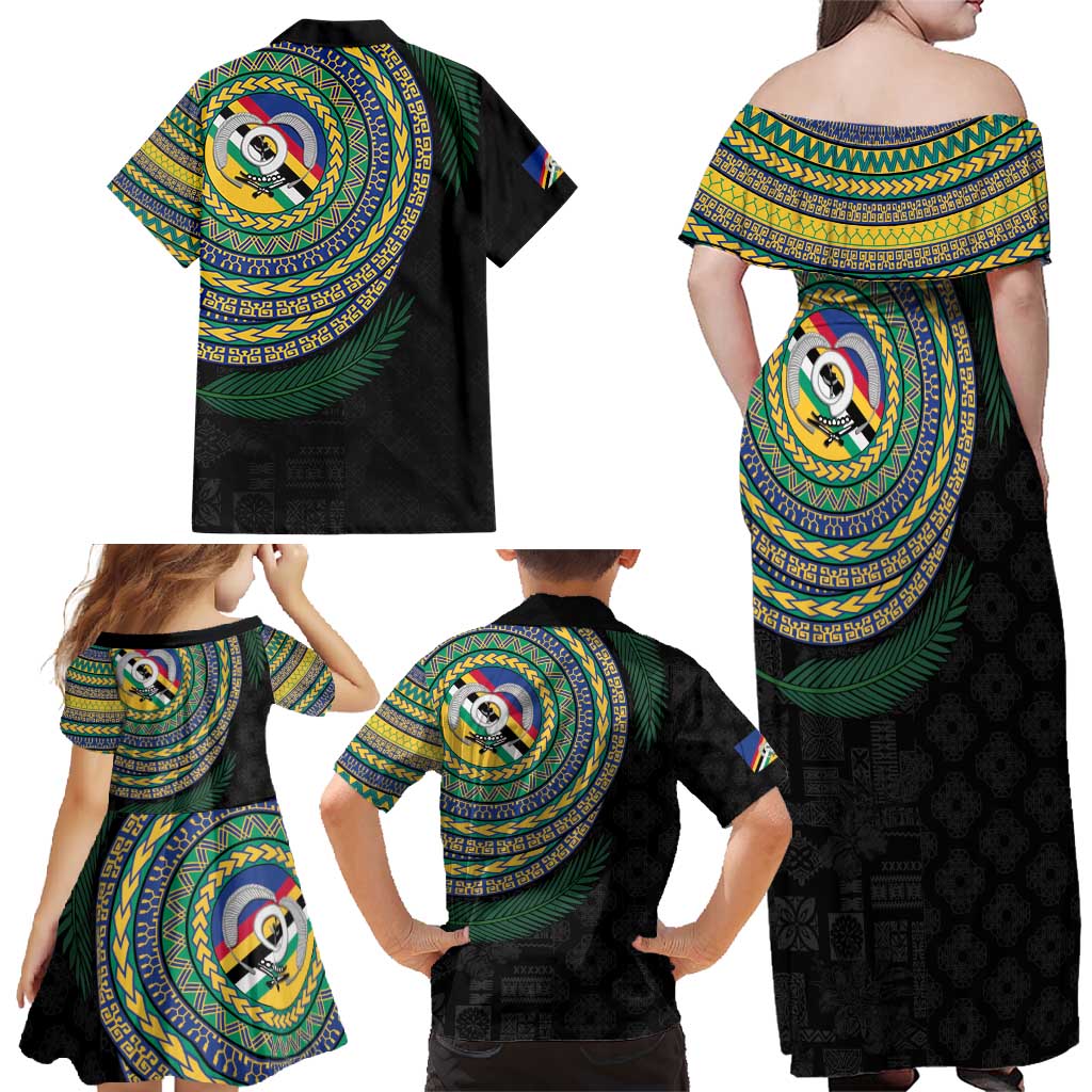 Torba Tribal Tattoo with Namele Leaves Family Matching Off Shoulder Maxi Dress and Hawaiian Shirt LT03 - Polynesian Pride