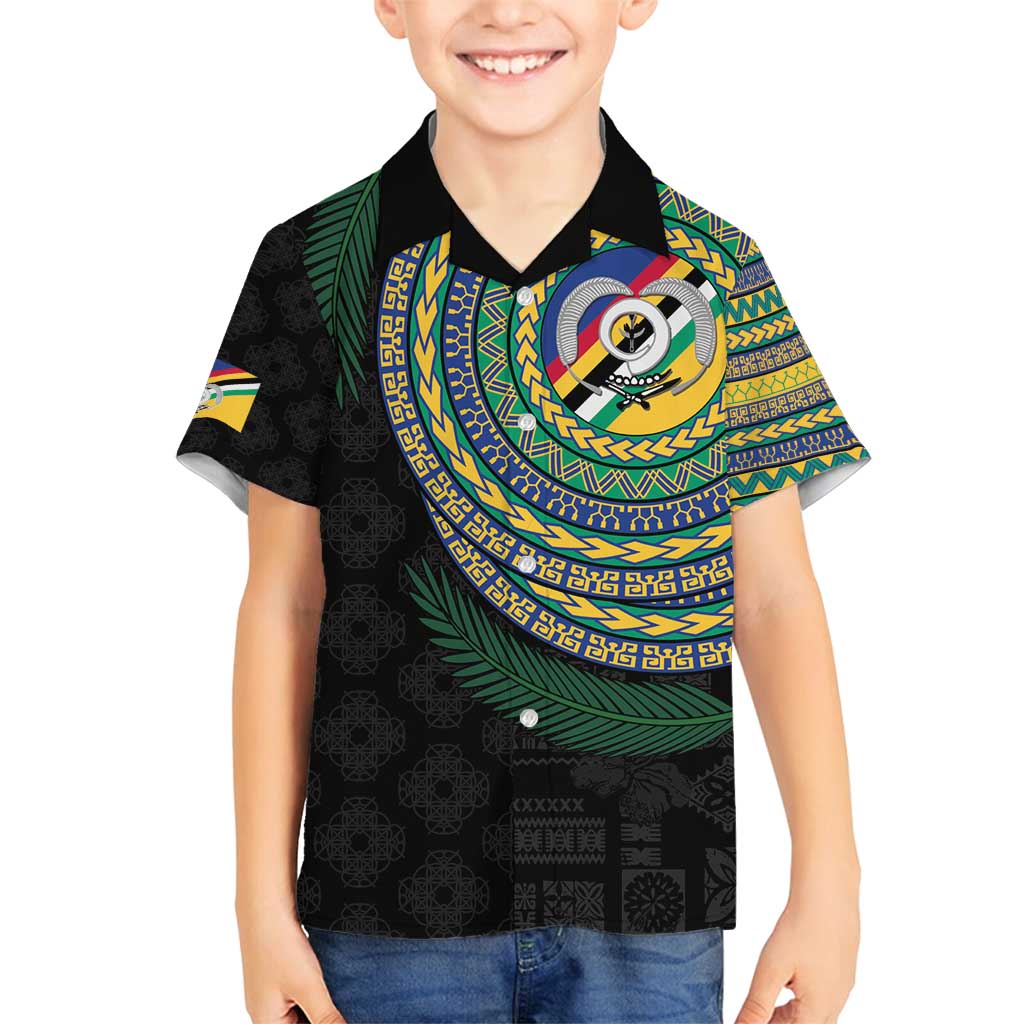 Torba Tribal Tattoo with Namele Leaves Family Matching Off Shoulder Maxi Dress and Hawaiian Shirt LT03 Son's Shirt Black - Polynesian Pride