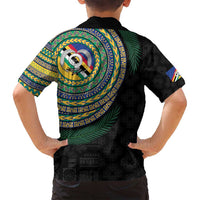 Torba Tribal Tattoo with Namele Leaves Family Matching Off Shoulder Short Dress and Hawaiian Shirt LT03 - Polynesian Pride