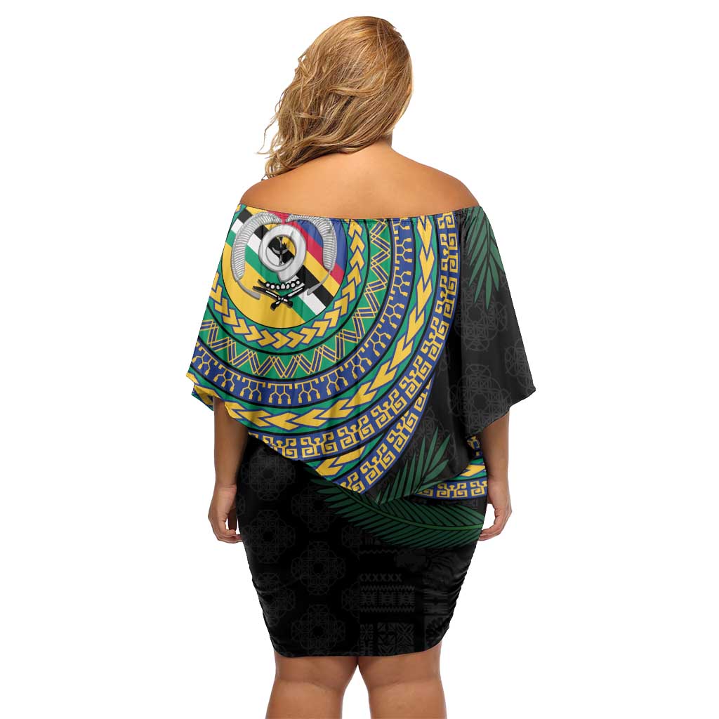 Torba Tribal Tattoo with Namele Leaves Family Matching Off Shoulder Short Dress and Hawaiian Shirt LT03 - Polynesian Pride
