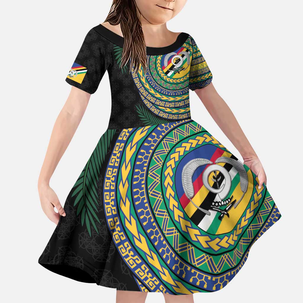 Torba Tribal Tattoo with Namele Leaves Family Matching Puletasi and Hawaiian Shirt LT03 Daughter's Dress Black - Polynesian Pride