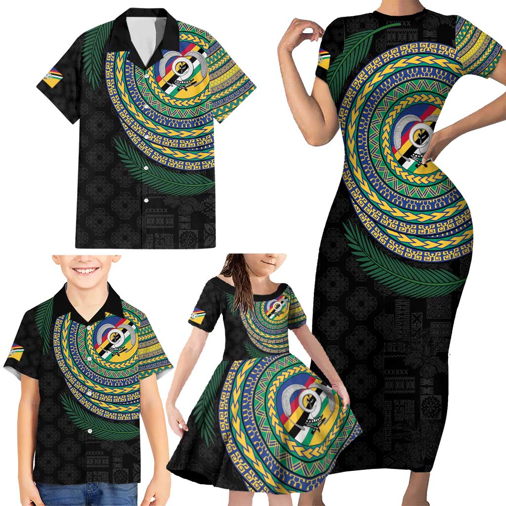 Torba Tribal Tattoo with Namele Leaves Family Matching Short Sleeve Bodycon Dress and Hawaiian Shirt LT03 - Polynesian Pride