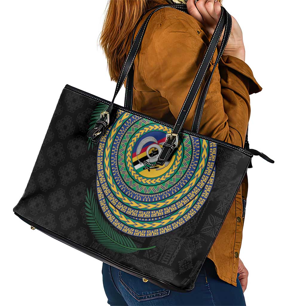 Torba Tribal Tattoo with Namele Leaves Leather Tote Bag LT03 - Polynesian Pride