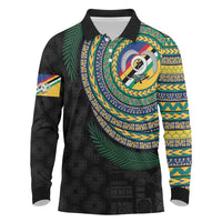 Torba Tribal Tattoo with Namele Leaves Long Sleeve Polo Shirt LT03 Black - Polynesian Pride