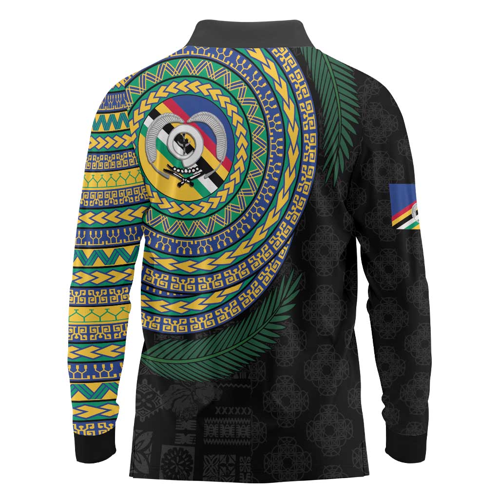 Torba Tribal Tattoo with Namele Leaves Long Sleeve Polo Shirt LT03 - Polynesian Pride