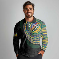 Torba Tribal Tattoo with Namele Leaves Long Sleeve Polo Shirt LT03 - Polynesian Pride
