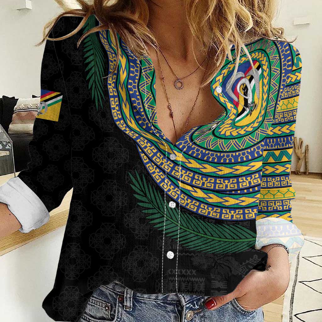 Torba Tribal Tattoo with Namele Leaves Women Casual Shirt LT03 Female Black - Polynesian Pride