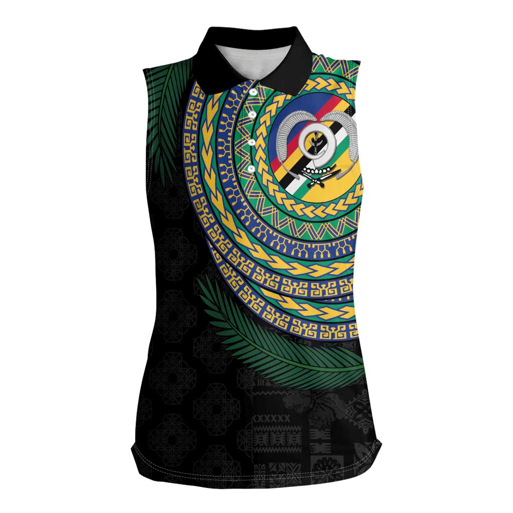 Torba Tribal Tattoo with Namele Leaves Women Sleeveless Polo Shirt LT03 Female Black - Polynesian Pride