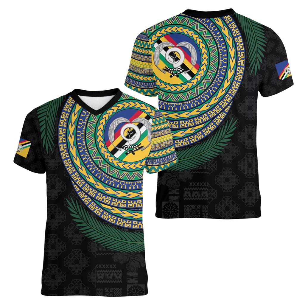 Torba Tribal Tattoo with Namele Leaves Women V-Neck T-Shirt
