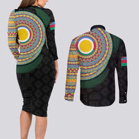 Shefa Tribal Tattoo with Namele Leaves Couples Matching Long Sleeve Bodycon Dress and Long Sleeve Button Shirt LT03 - Polynesian Pride