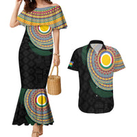 Shefa Tribal Tattoo with Namele Leaves Couples Matching Mermaid Dress and Hawaiian Shirt LT03 Black - Polynesian Pride