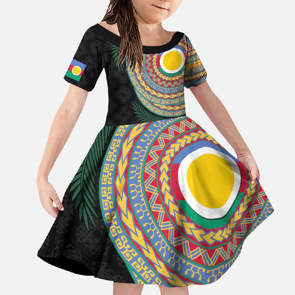 Shefa Tribal Tattoo with Namele Leaves Family Matching Mermaid Dress and Hawaiian Shirt LT03 Daughter's Dress Black - Polynesian Pride