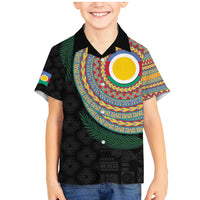 Shefa Tribal Tattoo with Namele Leaves Family Matching Mermaid Dress and Hawaiian Shirt LT03 Son's Shirt Black - Polynesian Pride