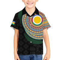 Shefa Tribal Tattoo with Namele Leaves Family Matching Off The Shoulder Long Sleeve Dress and Hawaiian Shirt LT03 Son's Shirt Black - Polynesian Pride