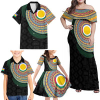 Shefa Tribal Tattoo with Namele Leaves Family Matching Off Shoulder Maxi Dress and Hawaiian Shirt LT03 - Polynesian Pride