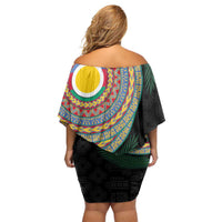 Shefa Tribal Tattoo with Namele Leaves Family Matching Off Shoulder Short Dress and Hawaiian Shirt LT03 - Polynesian Pride