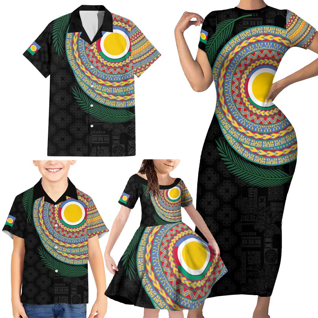 Shefa Tribal Tattoo with Namele Leaves Family Matching Short Sleeve Bodycon Dress and Hawaiian Shirt LT03 - Polynesian Pride