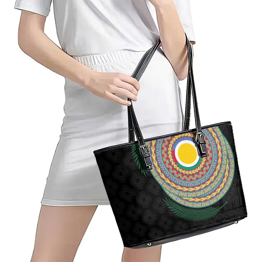 Shefa Tribal Tattoo with Namele Leaves Leather Tote Bag LT03 - Polynesian Pride