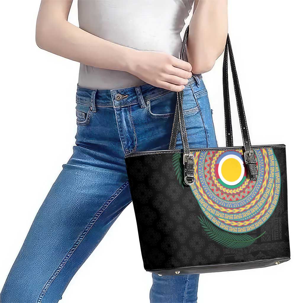 Shefa Tribal Tattoo with Namele Leaves Leather Tote Bag LT03 - Polynesian Pride