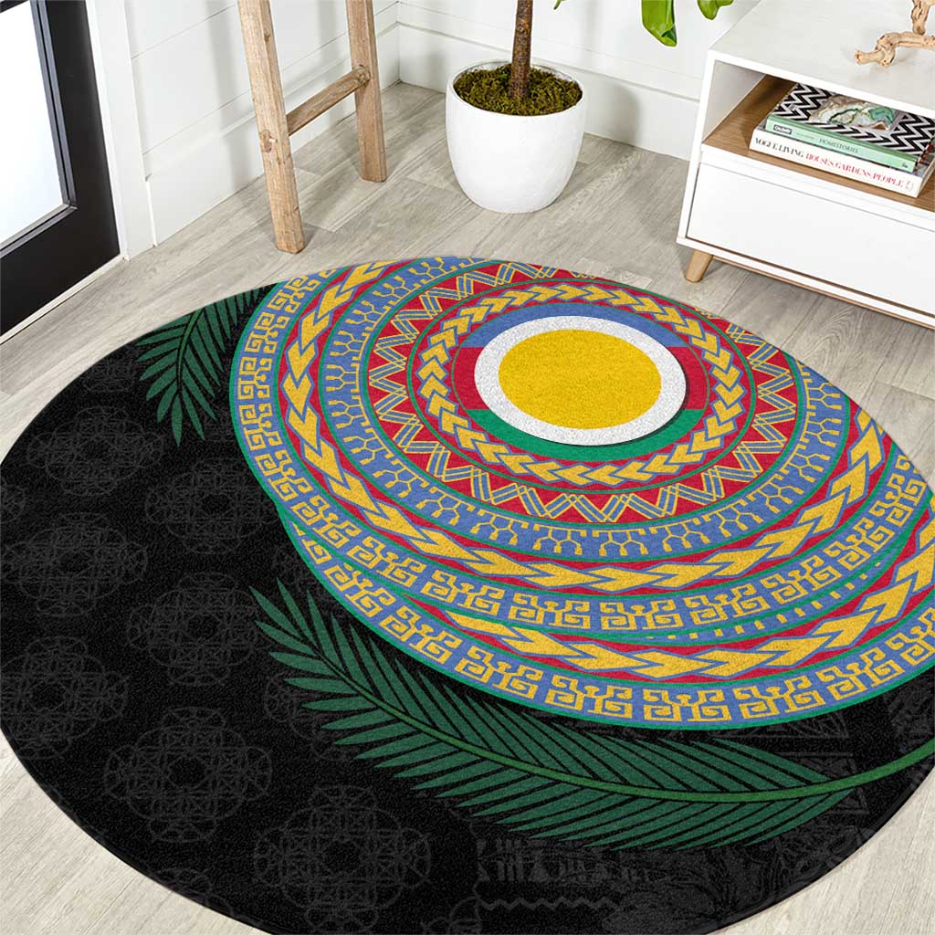 Shefa Tribal Tattoo with Namele Leaves Round Carpet LT03 Black - Polynesian Pride