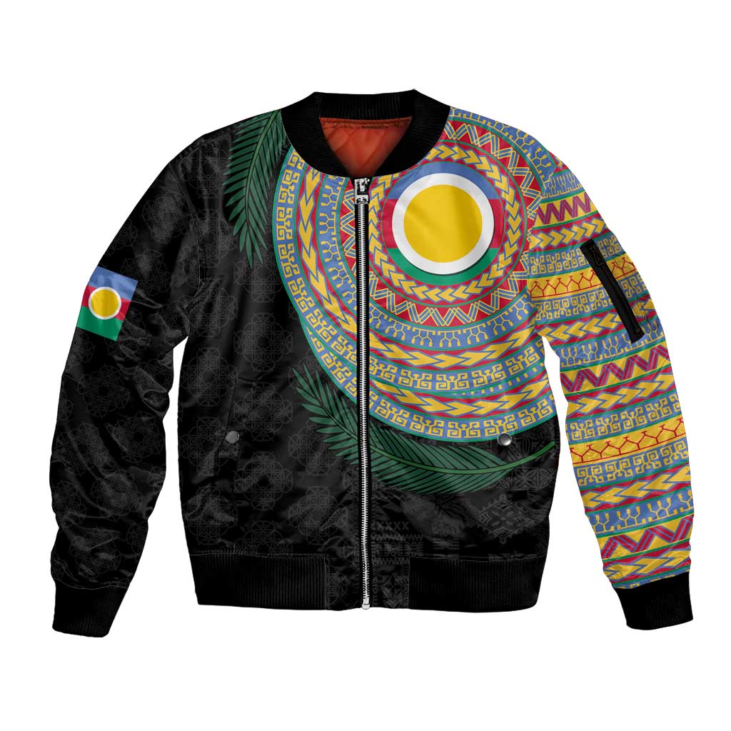 Shefa Tribal Tattoo with Namele Leaves Sleeve Zip Bomber Jacket LT03 Unisex Black - Polynesian Pride