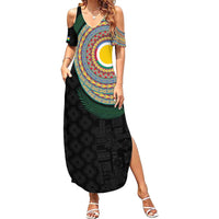 Shefa Tribal Tattoo with Namele Leaves Summer Maxi Dress LT03 Women Black - Polynesian Pride