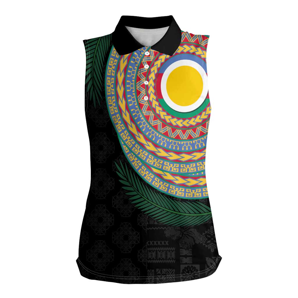 Shefa Tribal Tattoo with Namele Leaves Women Sleeveless Polo Shirt LT03 Female Black - Polynesian Pride