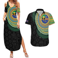 Tafea Tribal Tattoo with Namele Leaves Couples Matching Summer Maxi Dress and Hawaiian Shirt LT03 Black - Polynesian Pride