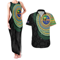 Tafea Tribal Tattoo with Namele Leaves Couples Matching Tank Maxi Dress and Hawaiian Shirt LT03 Black - Polynesian Pride