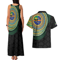Tafea Tribal Tattoo with Namele Leaves Couples Matching Tank Maxi Dress and Hawaiian Shirt LT03 - Polynesian Pride