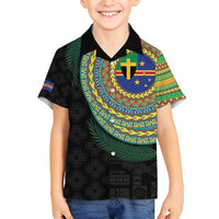 Tafea Tribal Tattoo with Namele Leaves Family Matching Long Sleeve Bodycon Dress and Hawaiian Shirt LT03 Son's Shirt Black - Polynesian Pride