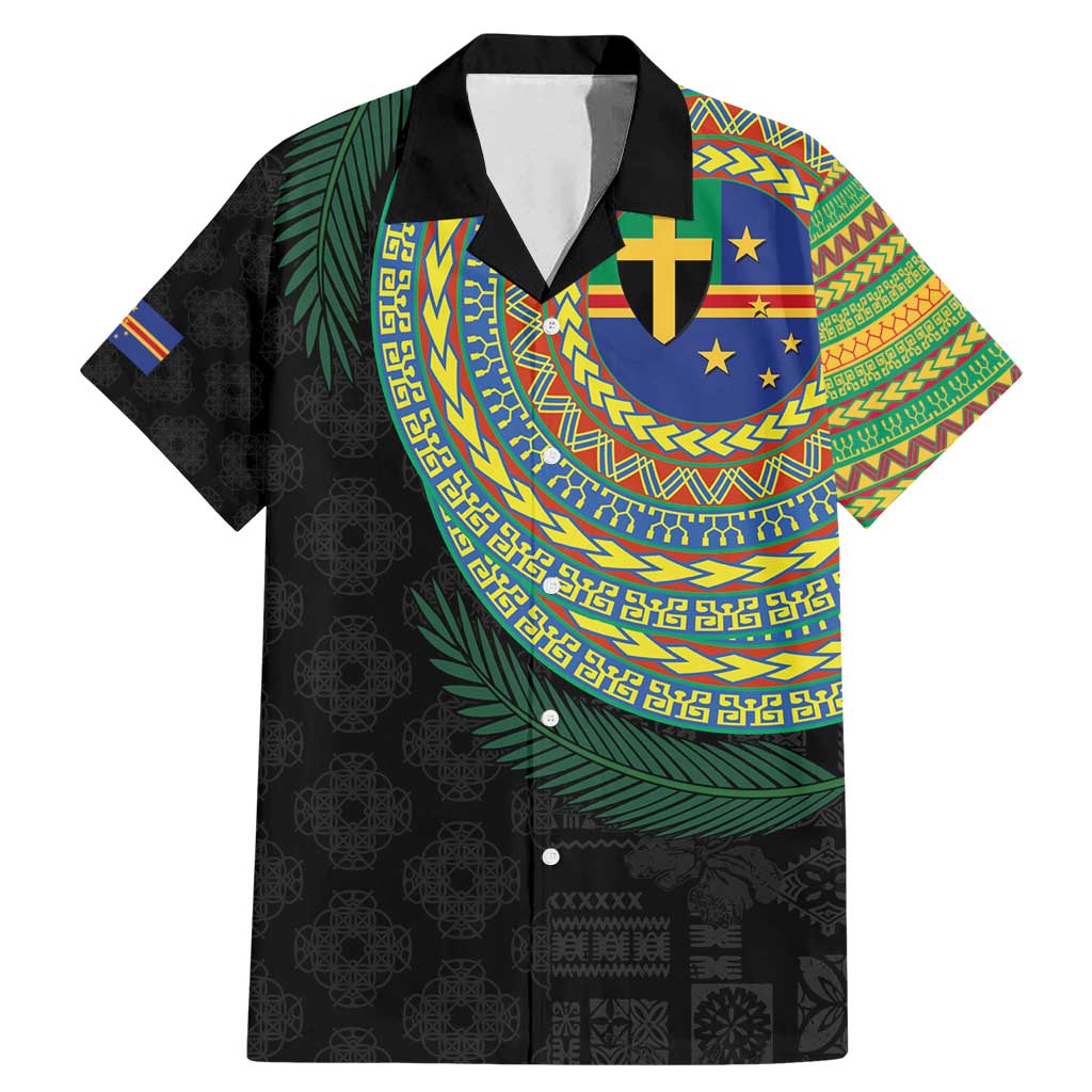 Tafea Tribal Tattoo with Namele Leaves Family Matching Mermaid Dress and Hawaiian Shirt LT03 Dad's Shirt - Short Sleeve Black - Polynesian Pride