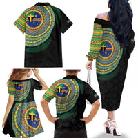 Tafea Tribal Tattoo with Namele Leaves Family Matching Off The Shoulder Long Sleeve Dress and Hawaiian Shirt LT03 - Polynesian Pride