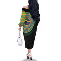 Tafea Tribal Tattoo with Namele Leaves Family Matching Off The Shoulder Long Sleeve Dress and Hawaiian Shirt LT03 - Polynesian Pride