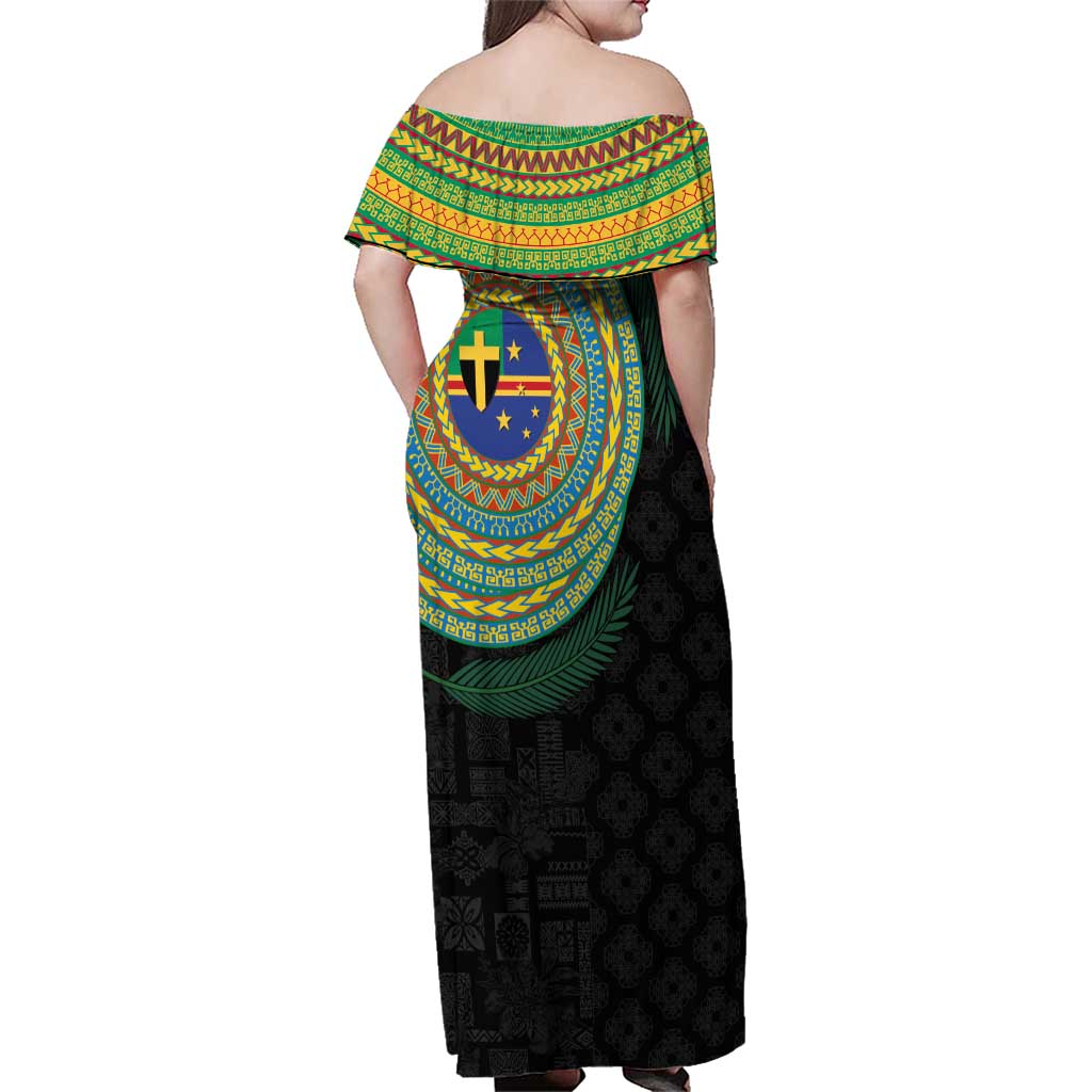 Tafea Tribal Tattoo with Namele Leaves Family Matching Off Shoulder Maxi Dress and Hawaiian Shirt LT03 - Polynesian Pride