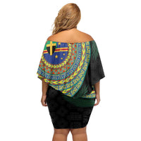 Tafea Tribal Tattoo with Namele Leaves Family Matching Off Shoulder Short Dress and Hawaiian Shirt LT03 - Polynesian Pride