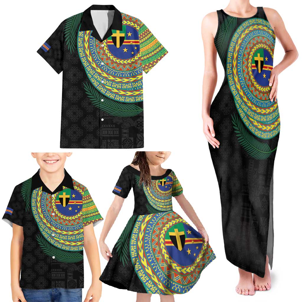 Tafea Tribal Tattoo with Namele Leaves Family Matching Tank Maxi Dress and Hawaiian Shirt LT03 - Polynesian Pride