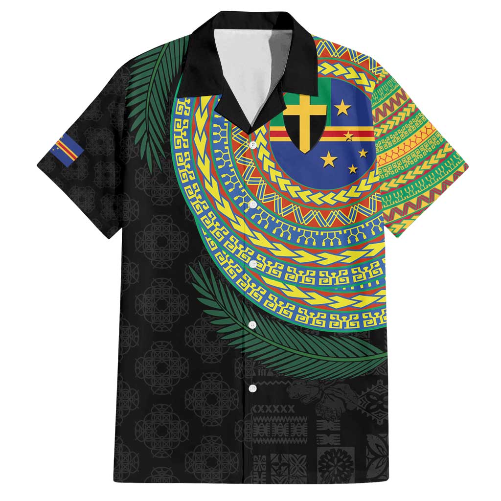 Tafea Tribal Tattoo with Namele Leaves Family Matching Tank Maxi Dress and Hawaiian Shirt LT03 Dad's Shirt - Short Sleeve Black - Polynesian Pride