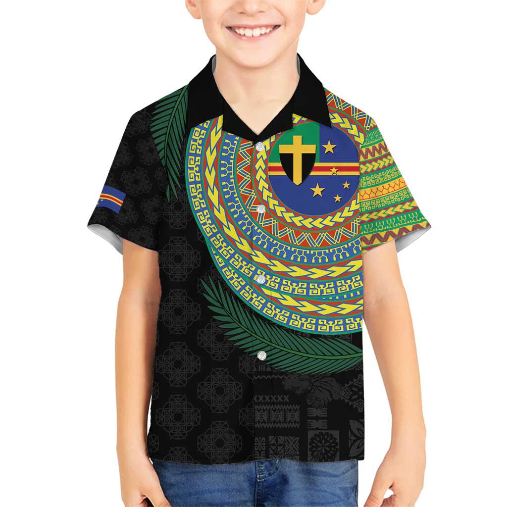 Tafea Tribal Tattoo with Namele Leaves Family Matching Tank Maxi Dress and Hawaiian Shirt LT03 Son's Shirt Black - Polynesian Pride