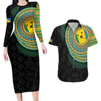 Malampa Tribal Tattoo with Namele Leaves Couples Matching Long Sleeve Bodycon Dress and Hawaiian Shirt LT03 Black - Polynesian Pride