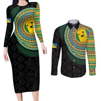 Malampa Tribal Tattoo with Namele Leaves Couples Matching Long Sleeve Bodycon Dress and Long Sleeve Button Shirt LT03 Black - Polynesian Pride