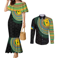 Malampa Tribal Tattoo with Namele Leaves Couples Matching Mermaid Dress and Long Sleeve Button Shirt LT03 Black - Polynesian Pride