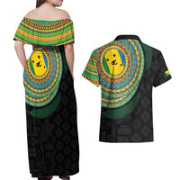 Malampa Tribal Tattoo with Namele Leaves Couples Matching Off Shoulder Maxi Dress and Hawaiian Shirt LT03 - Polynesian Pride